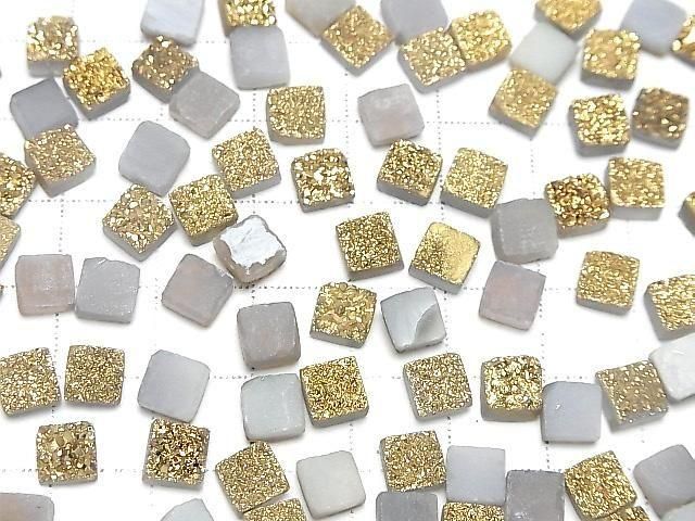 [Video] Druzy Agate Square Cabochon 6x6mm Gold Plated 5pcs