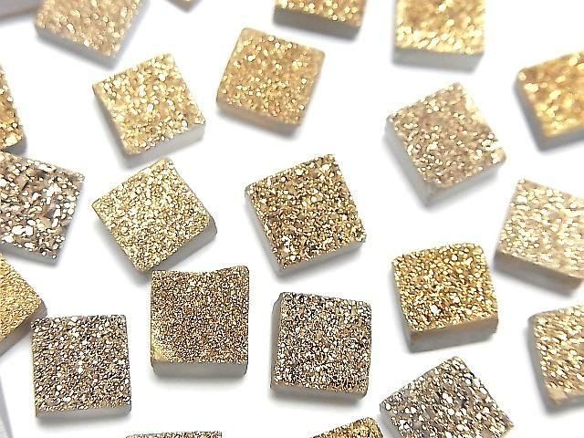 [Video] Druzy Agate Square Cabochon 8x8mm Gold Plated 3pcs