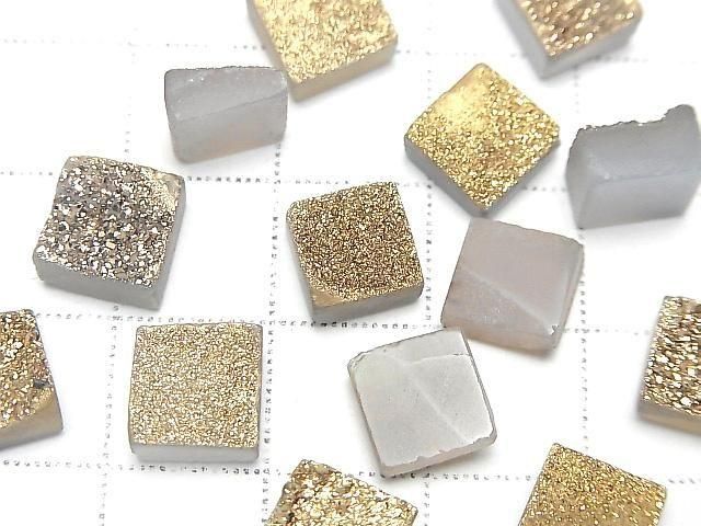 [Video] Druzy Agate Square Cabochon 8x8mm Gold Plated 3pcs