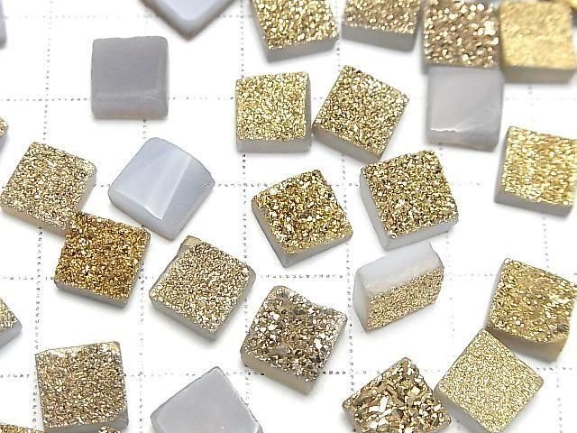 [Video] Druzy Agate Square Cabochon 8x8mm Gold Plated 3pcs