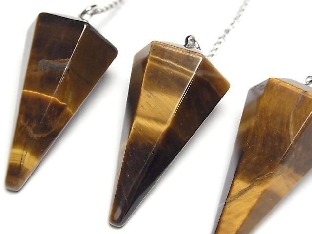 [Video] Yellow Tiger's Eye AA+ Pendulum 36x20x20mm with Chain 1pc