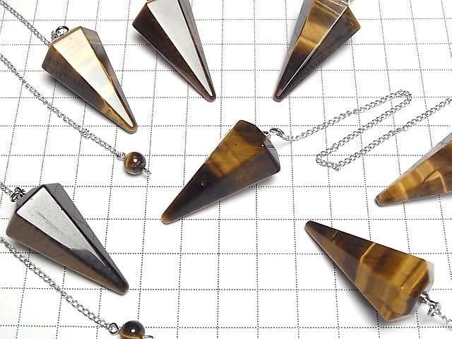 [Video] Yellow Tiger's Eye AA+ Pendulum 36x20x20mm with Chain 1pc