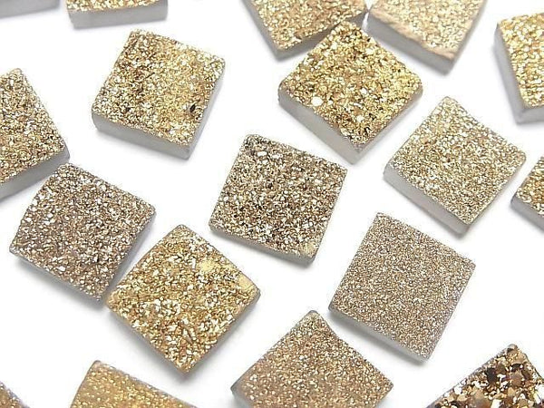 [Video] Druzy Agate Square Cabochon 10x10mm Gold Plated 2pcs