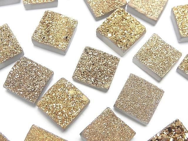 [Video] Druzy Agate Square Cabochon 10x10mm Gold Plated 2pcs