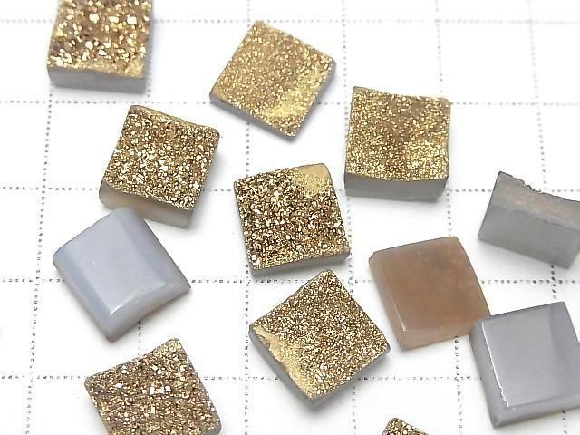 [Video] Druzy Agate Square Cabochon 10x10mm Gold Plated 2pcs