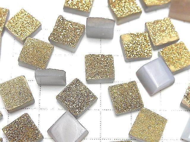 [Video] Druzy Agate Square Cabochon 10x10mm Gold Plated 2pcs