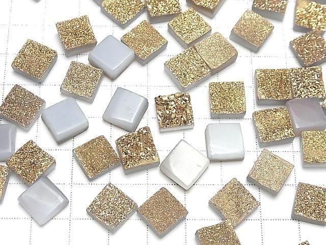 [Video] Druzy Agate Square Cabochon 10x10mm Gold Plated 2pcs