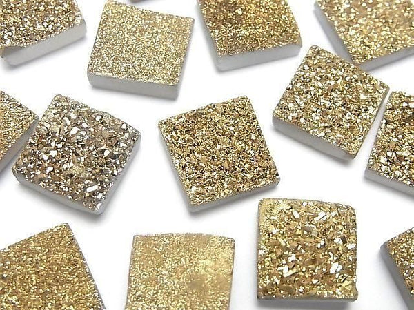 [Video] Druzy Agate Square Cabochon 12x12mm Gold Plated 1pc