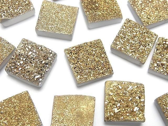 [Video] Druzy Agate Square Cabochon 12x12mm Gold Plated 1pc