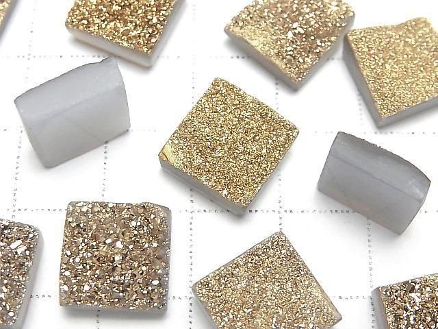 [Video] Druzy Agate Square Cabochon 12x12mm Gold Plated 1pc