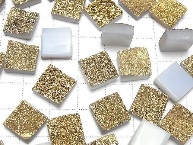 [Video] Druzy Agate Square Cabochon 12x12mm Gold Plated 1pc
