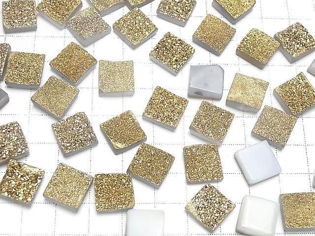 [Video] Druzy Agate Square Cabochon 12x12mm Gold Plated 1pc