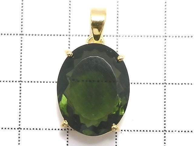 [Video][One of a kind] Moldavite AAA Faceted Pendant 18KGP NO.119