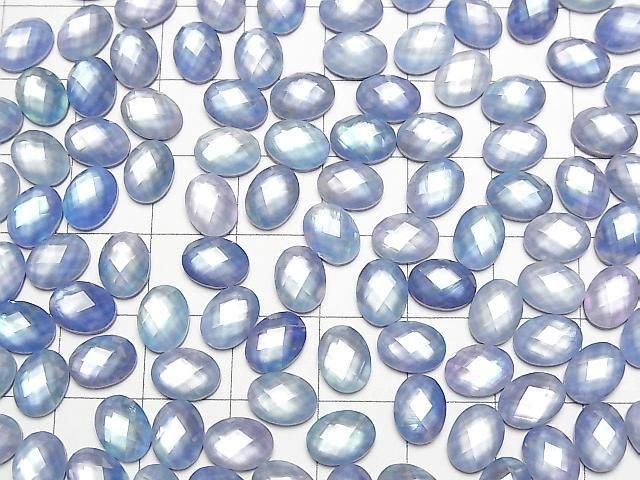 [Video] Lapislazuli x White Shell x Crystal AAA Oval Faceted Cabochon 8x6mm 3pcs