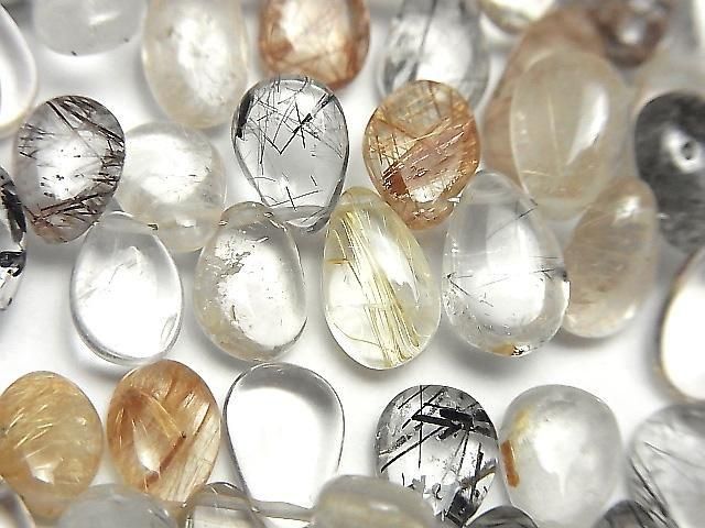 [Video] High Quality Rutilated Quartz x Tourmaline Quartz AA++ Pear Shape (Smooth) 1strand beads (approx. 7 inches/18 cm)