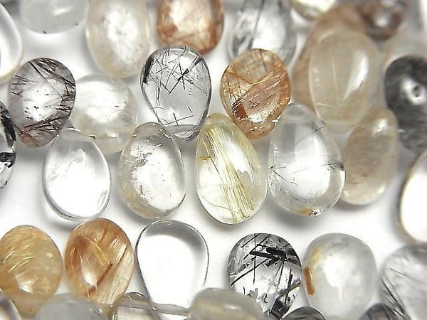 [Video] High Quality Rutilated Quartz x Tourmaline Quartz AA++ Pear Shape (Smooth) 1strand beads (approx. 7 inches/18 cm)