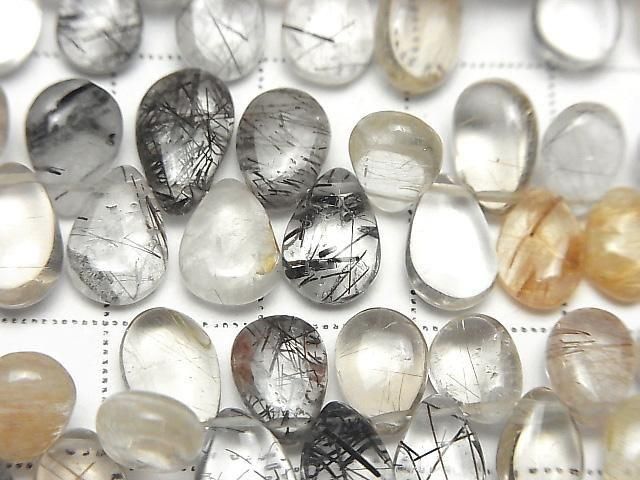 [Video] High Quality Rutilated Quartz x Tourmaline Quartz AA++ Pear Shape (Smooth) 1strand beads (approx. 7 inches/18 cm)
