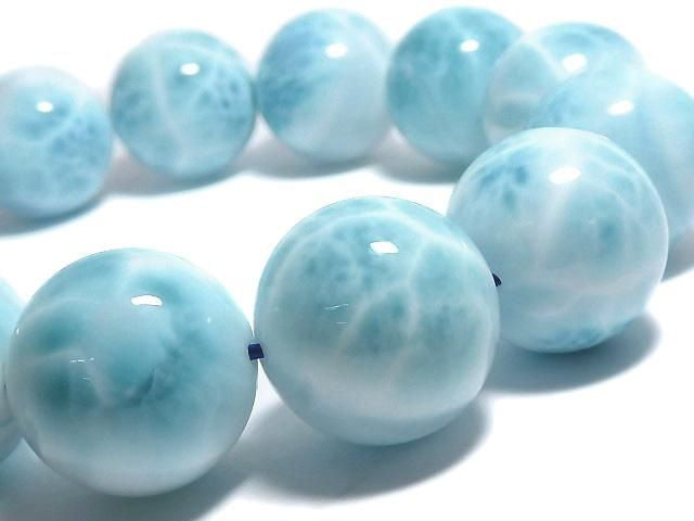 [Video][One of a kind] Larimar Pectolite AAA Round 17mm Bracelet NO.502