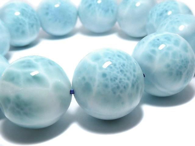 [Video][One of a kind] Larimar Pectolite AAA Round 18.5mm Bracelet NO.508