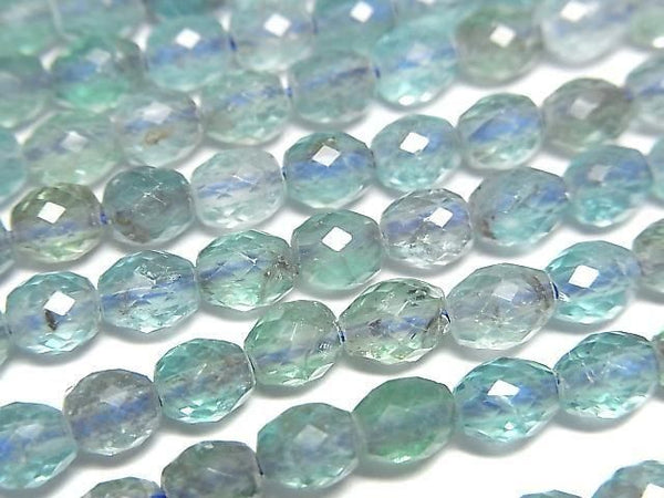 [Video] High Quality! Blue-Green Apatite AA++ Faceted Rice Beads 5x4mm 1strand (approx. 15 inches/36 cm)