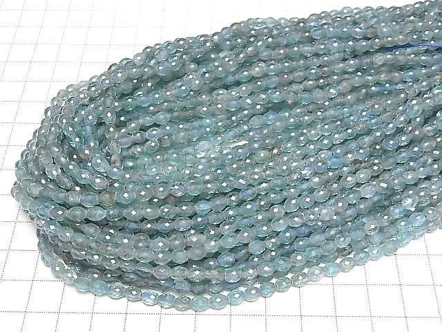 [Video] High Quality! Blue-Green Apatite AA++ Faceted Rice Beads 5x4mm 1strand (approx. 15 inches/36 cm)
