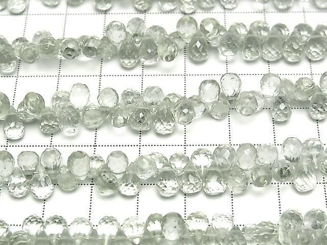 [Video] High Quality Green Amethyst AAA- Drop Faceted Briolette 1strand beads (approx. 7 inches/17 cm)