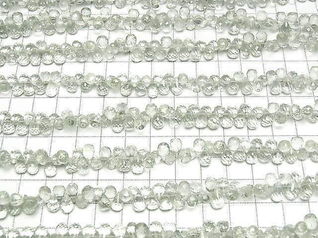 [Video] High Quality Green Amethyst AAA- Drop Faceted Briolette 1strand beads (approx. 7 inches/17 cm)