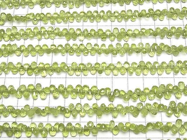 [Video]High Quality Peridot AA++ Drop Faceted Briolette 1strand beads (aprx.7inch/17cm)
