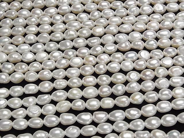 [Video] Fresh Water Pearl AA+ Rice-Baroque 7x6x6mm White 1strand beads (approx. 15 inches/37 cm)