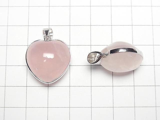 [Video] Rose Quartz AAA- Heart Pendant 21x21mm Silver925 1pc