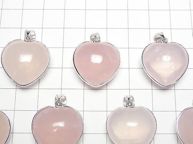 [Video] Rose Quartz AAA- Heart Pendant 21x21mm Silver925 1pc