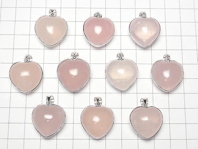 [Video] Rose Quartz AAA- Heart Pendant 21x21mm Silver925 1pc