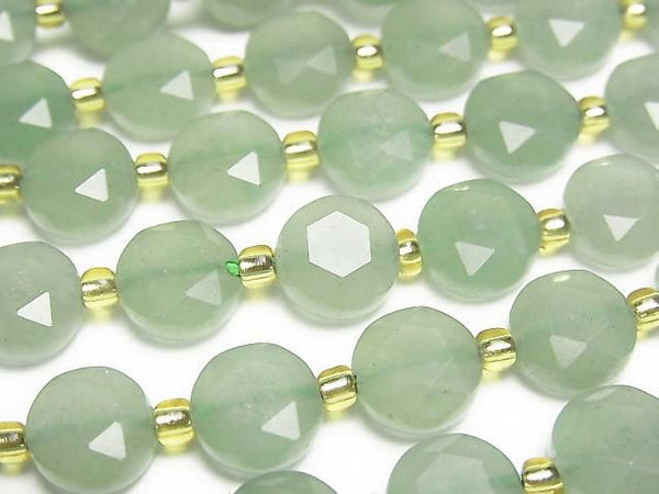 [Video] High Quality! Green Aventurine Hexagram Faceted Coin 8.5x8.5x5mm 1strand beads (approx. 15 inches/36 cm)