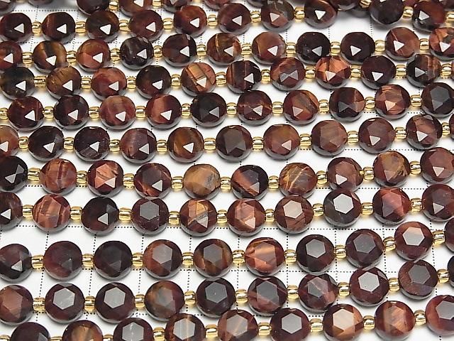 [Video] High Quality! Red Tiger's Eye AA++ Hexagram Faceted Coin 8.5x8.5x5mm 1strand beads (approx. 15 inches/36 cm)