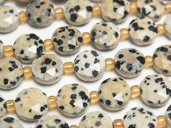 [Video] High Quality! Dalmatian Jasper Hexagram Faceted Coin 8.5x8.5x5mm 1strand beads (approx. 15 inches/36 cm)
