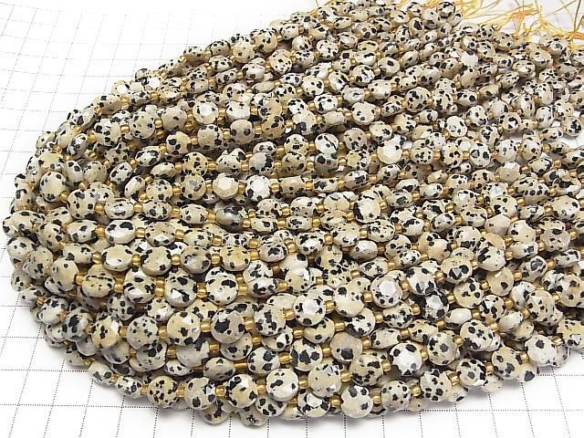 [Video] High Quality! Dalmatian Jasper Hexagram Faceted Coin 8.5x8.5x5mm 1strand beads (approx. 15 inches/36 cm)
