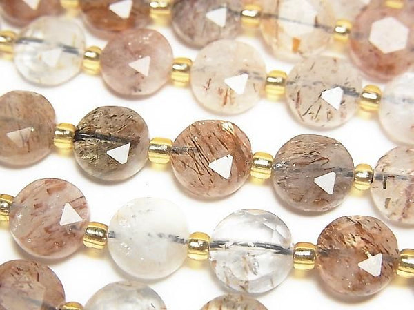 [Video] High Quality! Mica in Quartz AA+ Hexagram Faceted Coin 8.5x8.5x5mm Half or 1strand beads (approx. 15 inches/36 cm)