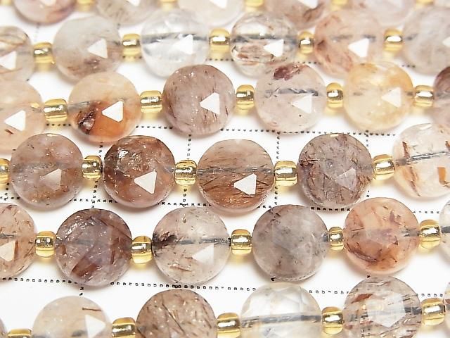 [Video] High Quality! Mica in Quartz AA+ Hexagram Faceted Coin 8.5x8.5x5mm Half or 1strand beads (approx. 15 inches/36 cm)