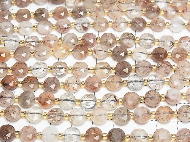 [Video] High Quality! Mica in Quartz AA+ Hexagram Faceted Coin 8.5x8.5x5mm Half or 1strand beads (approx. 15 inches/36 cm)