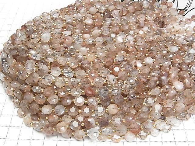 [Video] High Quality! Mica in Quartz AA+ Hexagram Faceted Coin 8.5x8.5x5mm Half or 1strand beads (approx. 15 inches/36 cm)