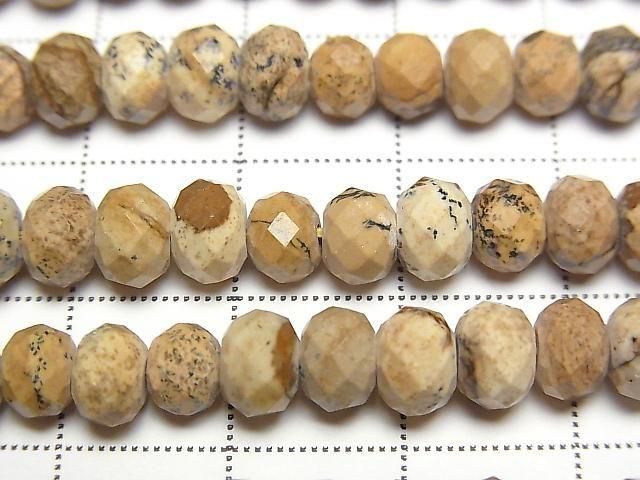 [Video] High Quality! Picture Jasper Faceted Button Rondelle 6x6x5mm 1strand beads (approx. 15 inches/36 cm)