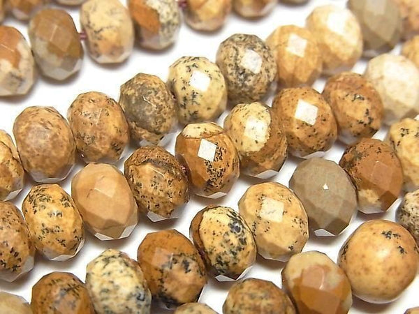 [Video] High Quality! Picture Jasper Faceted Button Rondelle 8x8x6mm 1strand beads (approx. 14 inches/35 cm)