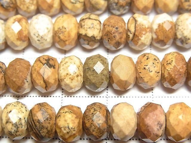 [Video] High Quality! Picture Jasper Faceted Button Rondelle 8x8x6mm 1strand beads (approx. 14 inches/35 cm)