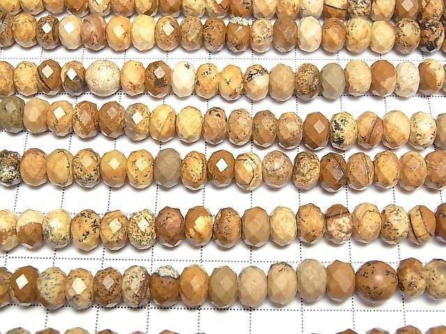 [Video] High Quality! Picture Jasper Faceted Button Rondelle 8x8x6mm 1strand beads (approx. 14 inches/35 cm)