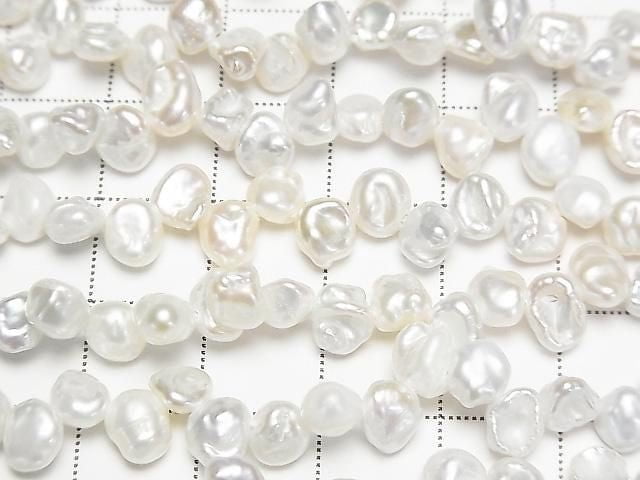 [Video] Fresh Water Pearl AA++ Small Size Baroque White Top Side Drilled Hole 1strand beads (approx. 15 inches/36 cm)