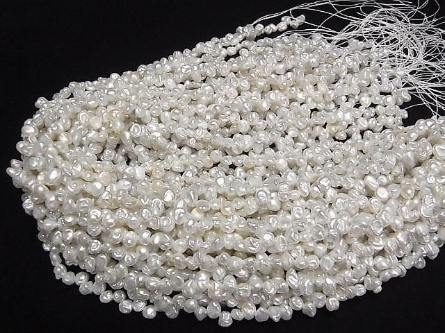 [Video] Fresh Water Pearl AA++ Small Size Baroque White Top Side Drilled Hole 1strand beads (approx. 15 inches/36 cm)