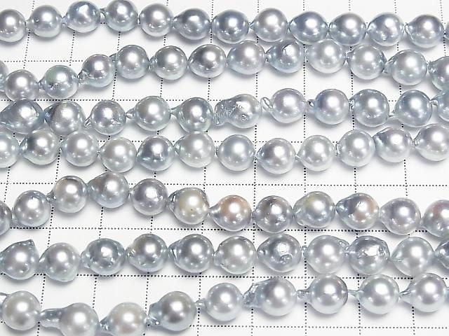 [Video] Japanese Akoya Pearl AA Semi Round-Baroque 7.5mm Silver Blue 1strand beads (approx. 15 inches/38 cm)
