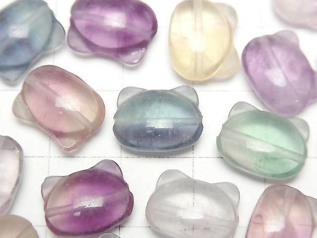 [Video] Multicolor Fluorite AAA- Cat Motif 10x13mm [Drilled Hole (Side Hole)] 5pcs