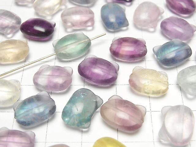 [Video] Multicolor Fluorite AAA- Cat Motif 10x13mm [Drilled Hole (Side Hole)] 5pcs