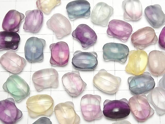 [Video] Multicolor Fluorite AAA- Cat Motif 10x13mm [Drilled Hole (Side Hole)] 5pcs